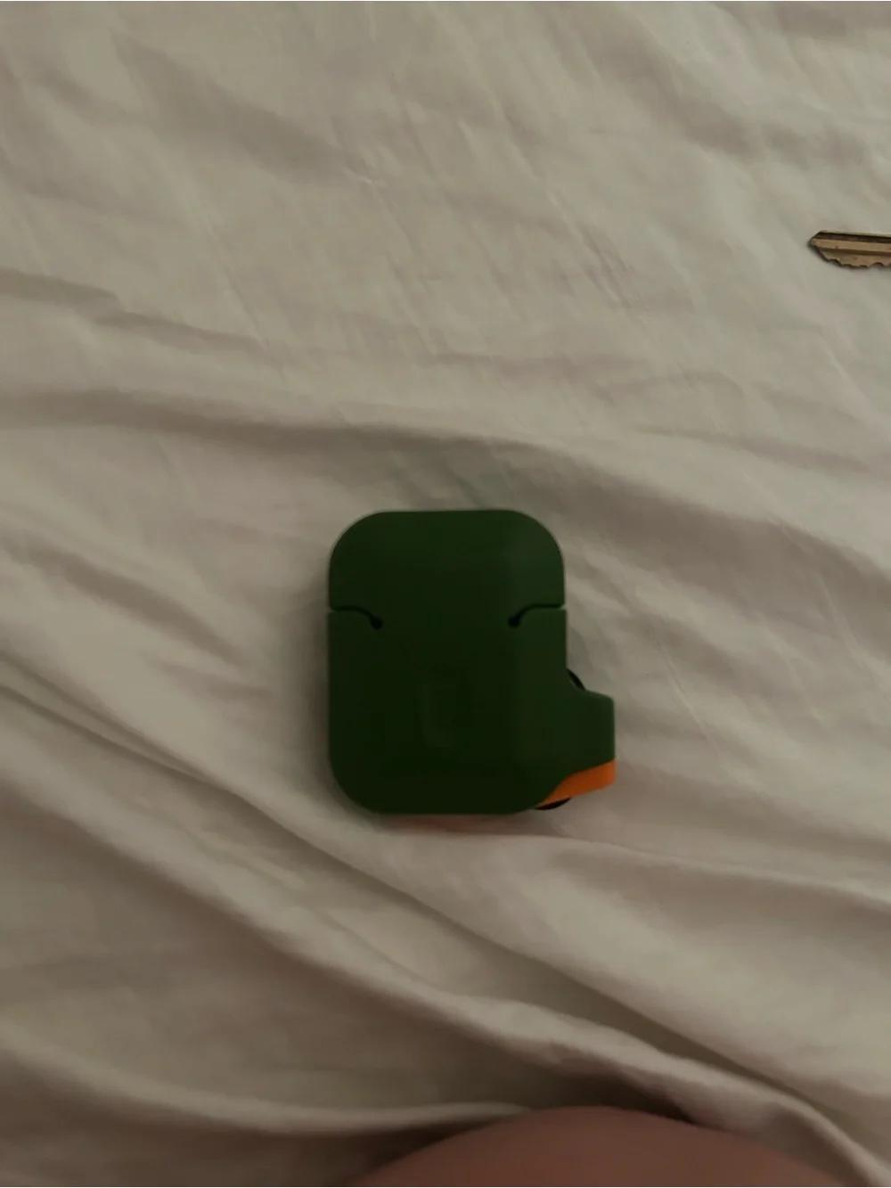 Green Silicone Earbud Charging Case Cover with Orange Accent - Unbranded